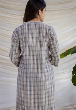 Nura Off White Handwoven Kala Cotton Straight Dress