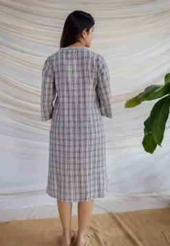 Nura Off White Handwoven Kala Cotton Straight Dress
