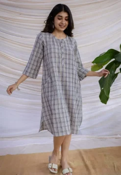 Nura Off White Handwoven Kala Cotton Straight Dress