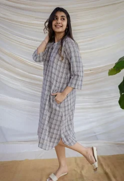 Nura Off White Handwoven Kala Cotton Straight Dress