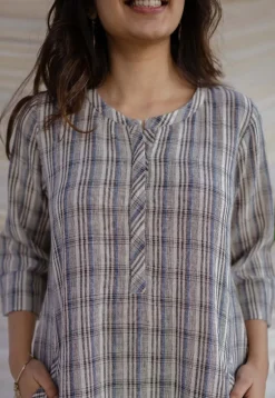 Nura Off White Handwoven Kala Cotton Straight Dress