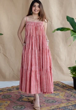 Nyara Red Batik MulMul Cotton A Line Dress