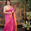 Pink Chanderi Pattu Full Jaal Work Saree