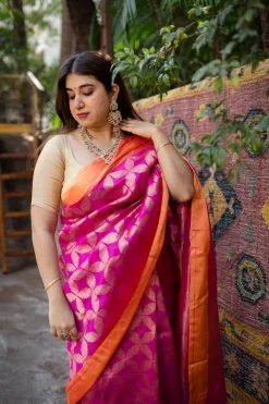 Pink Chanderi Pattu Full Jaal Work Saree