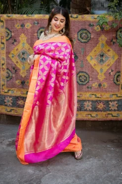 Pink Chanderi Pattu Full Jaal Work Saree