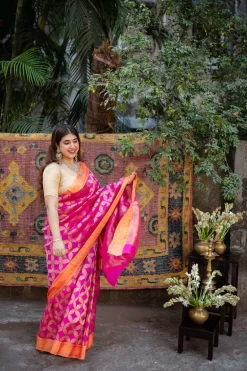 Pink Chanderi Pattu Full Jaal Work Saree