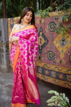 Pink Chanderi Pattu Full Jaal Work Saree