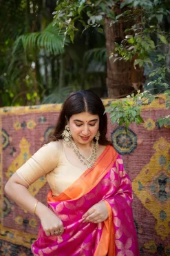 Pink Chanderi Pattu Full Jaal Work Saree