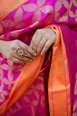 Pink Chanderi Pattu Full Jaal Work Saree