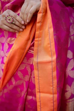Pink Chanderi Pattu Full Jaal Work Saree