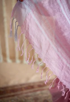 Pink Linen Silver Zari Border Saree with Mukaish Detailing
