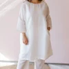 Prerna White Solid Handloom Cotton Linen Anti-Fit Kurta