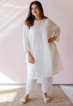 Prerna White Solid Handloom Cotton Linen Anti-Fit Kurta