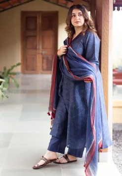 Prita Dark Indigo Solid Chanderi Silk Narrow Pant