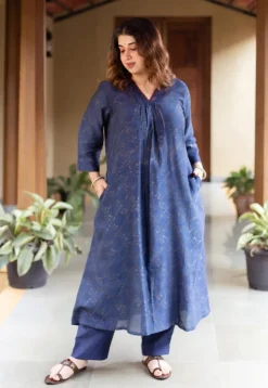 Prita Dark Indigo Solid Chanderi Silk Narrow Pant