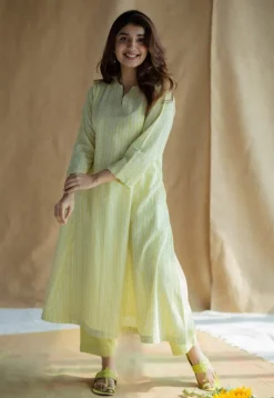 Prita Lime Green Solid Slub Cotton Narrow Pant