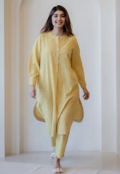 Prita Mustard Hand Block Print Slub Cotton Narrow Pant
