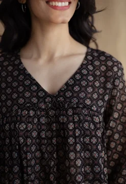 Purvi Black Ajrakh MulMul Cotton A Line Short Top