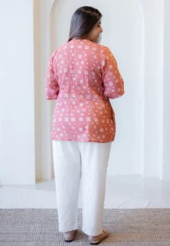 Purvi Coral Batik MulMul Cotton A Line Short Top