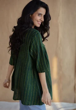 Purvi Green Dabu Slub Cotton A Line Short Top