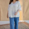Purvi White Dabu Slub Cotton A Line Short Top