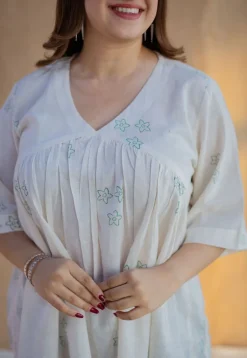 Purvi White Dabu Slub Cotton A Line Short Top