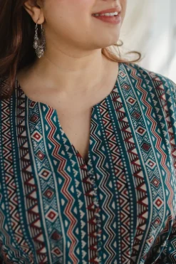 Qainat Blue Ajrakh Kali kurta