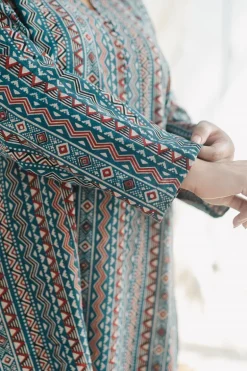 Qainat Blue Ajrakh Kali kurta