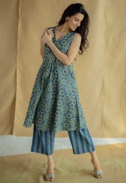 Raahi Indigo Ajrakh Cotton A Line Kurta