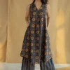 Raahi Navy Blue Ajrakh Cotton A Line Kurta