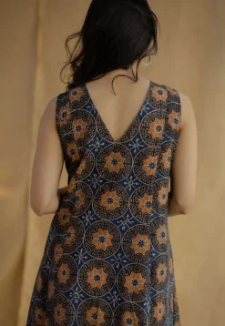 Raahi Navy Blue Ajrakh Cotton A Line Kurta