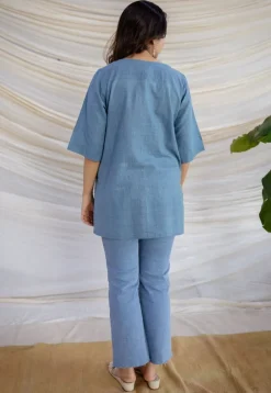 Rahie Blue Solid Organic Cotton Short Top