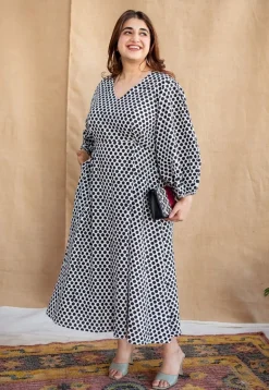 Rahima Black Hand Block Print Cotton A Line Dress