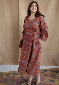 Rahima Brick Red Ajrakh Cotton A Line Dress