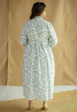 Ralia Sky Blue Hand Block Print Slub Cotton A Line Dress