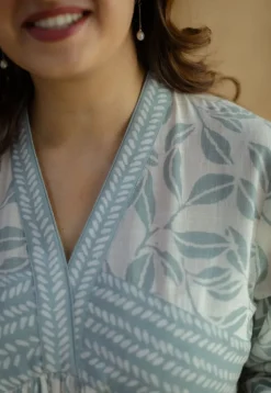 Ralia Sky Blue Hand Block Print Slub Cotton A Line Dress