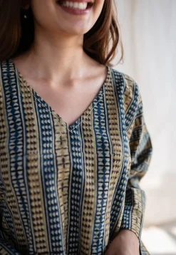 Ranim Ajrakh Cotton Hand Embroidered Top