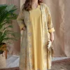 Rasia Yellow A Line Dabu Slub Cotton Jacket