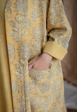 Rasia Yellow A Line Dabu Slub Cotton Jacket