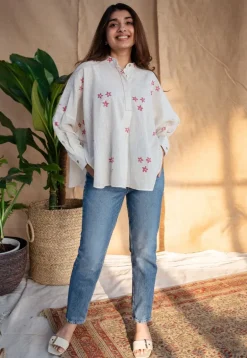 Rayia Dabu Slub Cotton Hand Embroidered Top