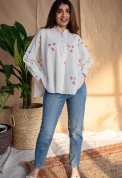 Rayia Dabu Slub Cotton Hand Embroidered Top