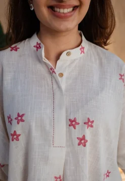 Rayia Dabu Slub Cotton Hand Embroidered Top