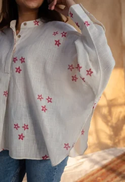 Rayia Dabu Slub Cotton Hand Embroidered Top
