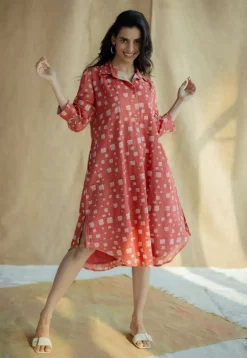 Ridah Coral Batik MulMul Cotton Loose Dress