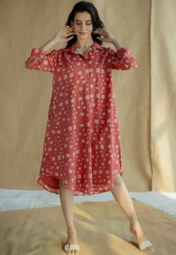 Ridah Coral Batik MulMul Cotton Loose Dress