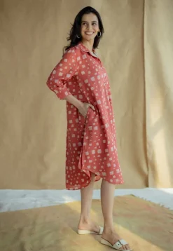 Ridah Coral Batik MulMul Cotton Loose Dress