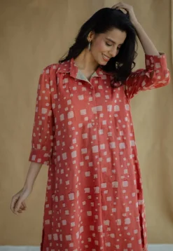 Ridah Coral Batik MulMul Cotton Loose Dress