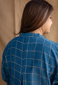 Riham Blue Loose Dabu Slub Cotton Co-ord Set (Set of 2)