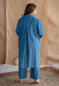 Riham Blue Loose Dabu Slub Cotton Co-ord Set (Set of 2)