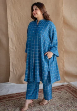 Riham Blue Loose Dabu Slub Cotton Co-ord Set (Set of 2)